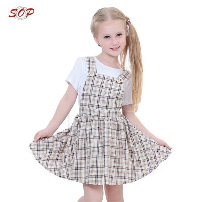 China 2020 Breathable Kids Summer Clothing Girls Dress Kids Overall Latest Baby Dress Design Cotton Checker Fashional Beach Dresses for sale