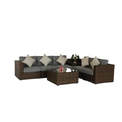 China Modern 5 Seat Rattan Wicker Furniture Set Outdoor Coffee Table Rattan Patio Set for sale