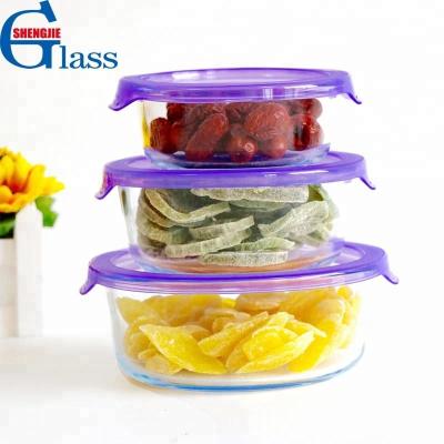 China Wholesale Microwavable Stackable Microwave Takeaway Food Storage Container Glass Airtight Food Container Round Glass Food Container With Lid for sale