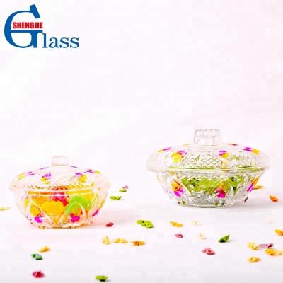 China Round Traditional Wedding Decorative Glass Candy Bowl Transparent Glass Bowl With Glass Lids for sale