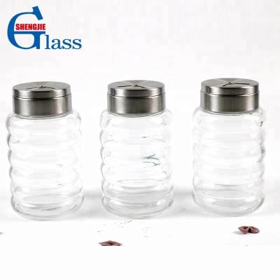 China Wholesale Viable 250ml Spice Jar Bulk Glass With Double Layer Sieve Lid Exported Creative Kitchenware Glass Seasoning Jar for sale