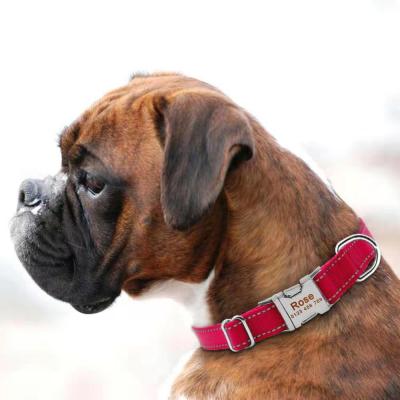 China Pet Collar Amazon Reflective Embossing Border Adjustable Nylon Strap Engraving Dog Collar for sale