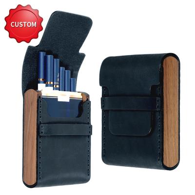 China 2022 Luxury Vintage Smoking Cigarette Holder Brand Cigarette Box Leather Wood Leather Cigarette Holder for sale