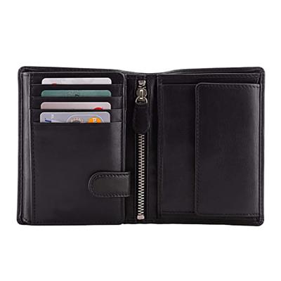 China Custom Vintage Logo PU RFID Blocking Zipper Card Holder Large Cash Wallet Pocket Coin Pinch Genuine Leather Men Wallet for sale