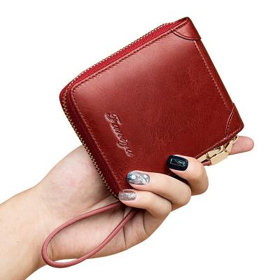 China 2022 RFID Women Leather Wallets Fashionable Classic Coin Rfid Blocking Ladies Purse Wristband Custom Carteras Billeteras Para Mujer for sale