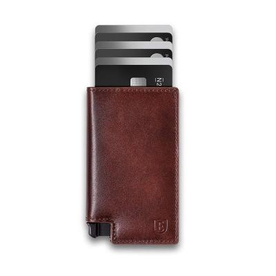 China Wholesale New Aluminum Alloy RFID Card Box Leather Automatic Card Holder Men's Wallet Large Capacity Holder for sale