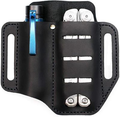 China QS10021 Crazy Horse EDC Tool Holder Multi Leather Belt Buckle with Head Holder for Flashlight Tools Outdoor Camping for sale