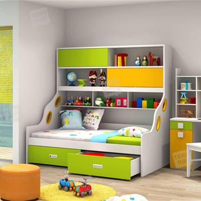 China Simple furniture from bed.kids bed.kids. Storage. Bedroom Furniture High Earth Board Type Single Bed With Shelf Double Drawers Children'S Single Bed for sale