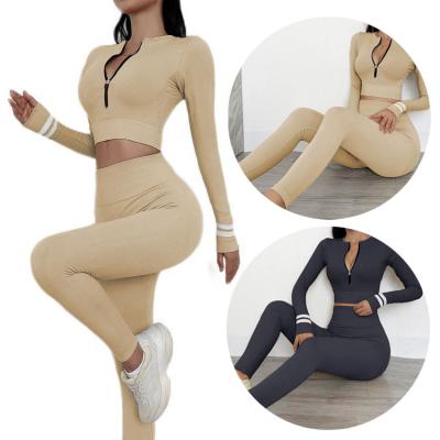 China Sexy Autumn Winter Two Piece Mesh Breathable Design Push Up Butt Yoga Pants Sweat Suit Sets And Crew Neck Sport Gym Women Yoga Sets for sale