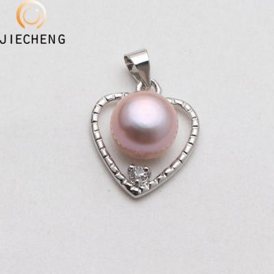 China Wholesale Pearl Heart Shape Dangling Heart Charm Solitaire Silver Plated Pendant Necklace With Shining Zircon Stone For Making Pendant for sale