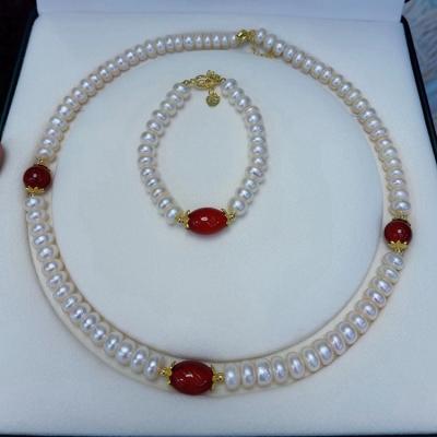 China Wholesale Cheap Real Freshwater Agate Fantasy Pearl Bracelet Necklace Jewelry Set CLASSIC CLASSIC For Mothers Day for sale