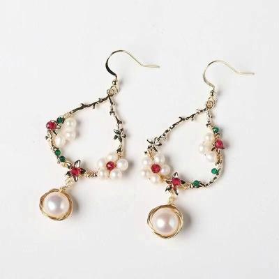 China CLASSIC Korean Gold Plated Freshwater Pearl Circle Earrings Fashion Irregular Shaped Earring Designs New Model Pearl Earring Jewelry for sale