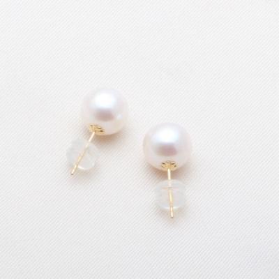 China Simple Design 18k Gold Real Earring Jewelry Geometric Round Freshwater Pearl Stud Earrings Designs For Women for sale