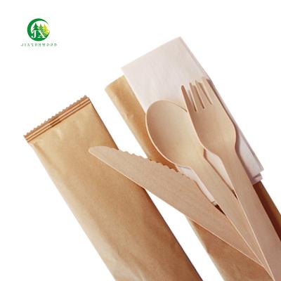 China Disposable Eco Friendly Stocked Biodegradable Disposable eco-friendly wooden tableware set Wooden spoon/knife/fork for sale