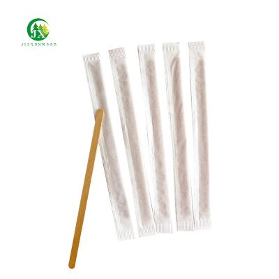 China Disposable Eco Friendly Stocked Biodegradable Hot Sale Individual Wrapped Food Grade Disposable Wooden Coffee Stirrer with Custom Logo Printing for sale