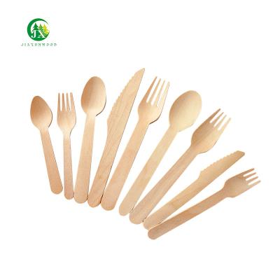 China Disposable Eco Friendly Stocked Biodegradable Disposable birch fork cutlery Camping cutlery kitchen set customizable for sale