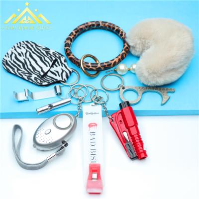 China Eco-Friendly Self-defense Key Chain Alarm Women Self-defense Key Chain Products Set for sale