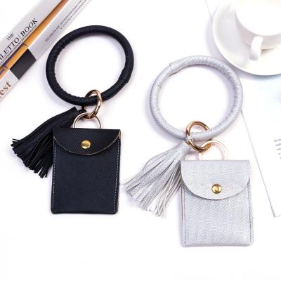 China New Eco-Friendly Credit Card Wallet Wristlet Wallet Black Key Chain Bracelet With PU Bag for sale