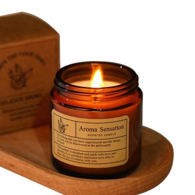 China Luxury Amber Glass Jar Small Scented Candle Private Label Amber Glass Jar Natural Organic Soy Wax and Factory Essential Oil Candles for Birthdays for sale