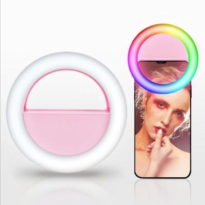 China Mini Rechargeable Instant Light Round Beauty Selfie Ring Light Movable RGB TECHNOLOGY Clip Mini Portable Smartphone Fill LED for sale