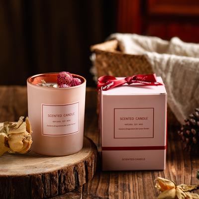 China Wholesale Custom Made Luxury Dry Wax Rose Healing Flowers Private Label Glass Scented Candle Eco-Friendly Soy for sale