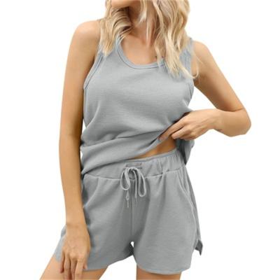 China QUICK DRY Ladies Salon Wear Set High Quality Solid Color Home Wear Casual Vest Shorts Two Piece Suit for sale