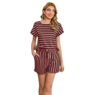 China QUICK DRY woman lounge wear new style striped printed short sleeve two piece home wear casual suit for sale