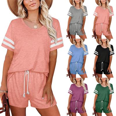 China Amazon Hot Sale Summer Lady Breathable Lounge Sets Casual Home Wear Women Short Sweater T Shirt Sets for sale