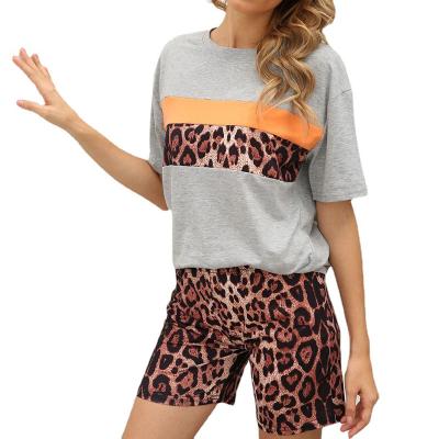 China wholesale breathable short sleeve activewear panty lady lady home lounge sets patchwork women leopard sweat sets for sale