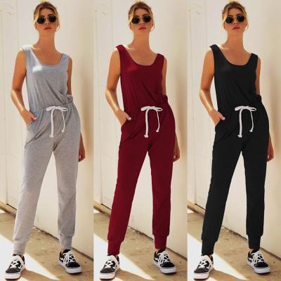 China Breathable High Quality Cheap Overalls Women Fashion Sleeveless Backless Vest Pocket One Piece Overalls For Women for sale