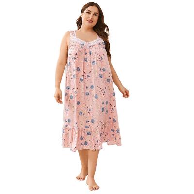 China Wholesale Plus-size QUICK DRY Printed Sleeveless Floral Ladies Nightdress Sling Nightgown Sleepwear Pajamas for sale