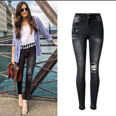 China Breathable Jeans For Women Amazon Sells Slim Gray Black Denim Ripped Fashion Stretch High-Waisted Jeans for sale