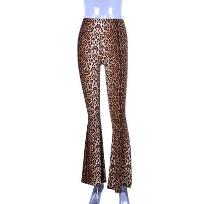 China RTS Breathable Leopard Print Wide Leg Pants Fashions Ladies Full Length Panty Women Bell-Bottom Casual Daily Pants for sale