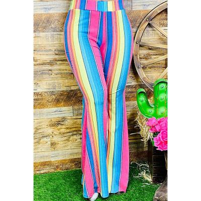 China Wholesale Breathable Wide Leg Bell-Bottom Women's Fashion Ladies Fashion Serape Color Rainbow Casual Pants for sale