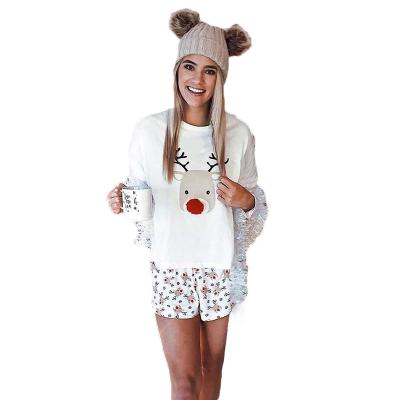 China Wholesale Hot Selling Lady Christmas Set New Breathable Factory Reindeer Printing Casual Pajamas Long Sleeve Two Piece Pajamas for sale