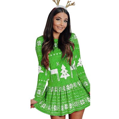 China 2021 New Design Christmas Long Dress Women's Slim Sleeve Christmas Printing Dress Mom Christmas Dress for sale