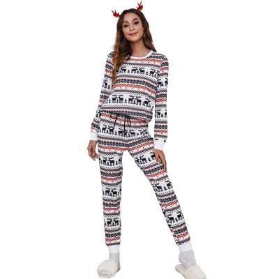 China Breathable High Quality Christmas Homewear Set Ladies Fashion Christmas Loose Print Home Pajamas Set Casual Two Piece Set for sale