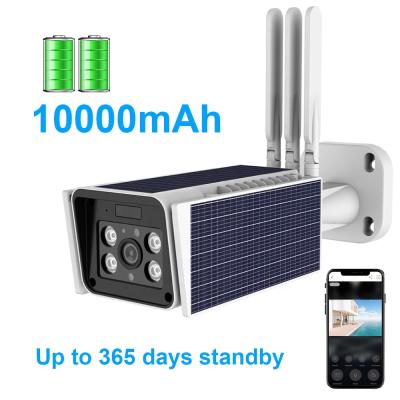 China Solar Panel Night Vision Full HD Siren 1920*1080P Wireless IP Security Camera Built-in CCTV WiFi/4G Sim Card Outdoor Waterproof for sale