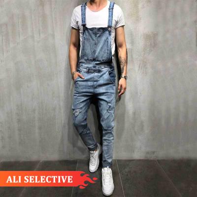 China Breathable High Quality MTR3035 Hits Washed Vintage Ripped Mens Overalls Denim Overalls For Men for sale