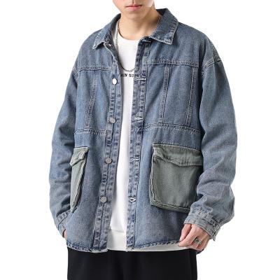 China MJ2012 Hot Sales Viable Fashion Loose Patchwork Denim Jacket Men's Jean Jacket Cargo Jacket for sale