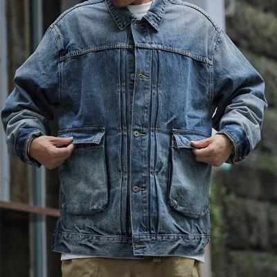 China MJ2014 Fashion Vintage Jeans Jackets Mens Deep Washed Loose Denim Jacket High Quality Reversible for sale