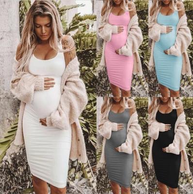 China MD2007 Spring&Summer Maternity Clothing Breathable U-Neck Women Dress Sleeveless Pregnant Women Plus Size Maternity Dress for sale