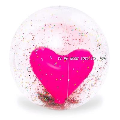 China Toy Hot Wholesale Custom Inflatable Glitter Inflatable Beach Ball With Heart Inside for sale