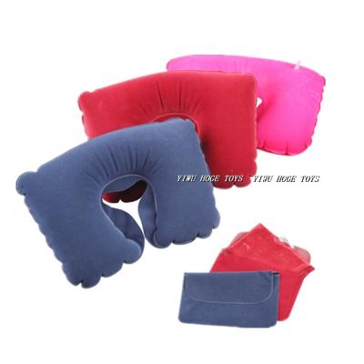 China Yiwu Factory PVC U Shape Inflatable Comfortable Cute Flocking Inflatable Neck Travel Pillow for sale