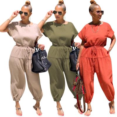 China Summer QUICK DRY Fashionable Hot Women's Overalls Backless Canvas Cotton One-Piece Causal Clothing for sale