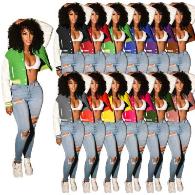 China 46-5273 2021 new arrival drop breathable women outwear casual fashion button baseball jacket sports patchwork coat for sale