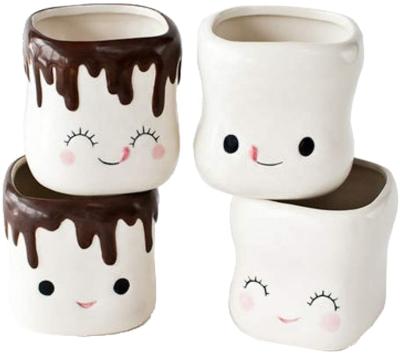 China Hot Cute Smile Expression Chocolate Pottery Sales Ceramic Mugs Stocked Mugs (Set of 4) for Home Cafe Hotel Gifts for sale