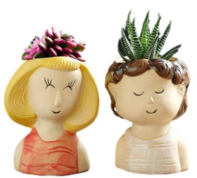 China Cute Girl Plant Personality Pot Flower Doll Style Succulent Pot American Creative Cartoon Succulent Potting for sale