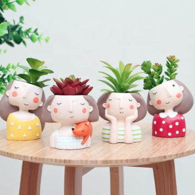 China American Creative Succulent Home Succulent Home Potted Resin Flower Girl Cartoon Style Gardening Desktop Plant for sale