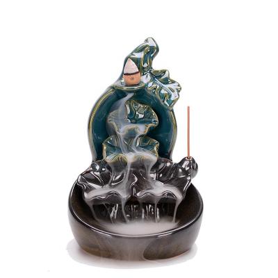 China Chinese Ceramic Waterfall Censer Incense Flow Incense Flow Incense Cones Holder Backhoor for Mediation for sale